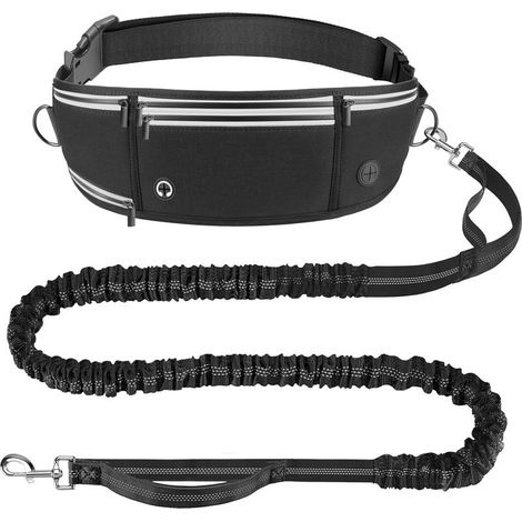 Laisse Chien, Laisse Main Libre pour Chiens, Longe de Jogging Élastique 160 220cm, Anti tirons, Réfléchissant, Ceinture Réglable, Double Poignée pour Course à Pied, Marche (1/5)