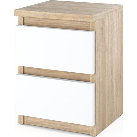 Mesita de noche Sonoma Roble Blanco 30 CM 2S Mesa de noche Muebles de dormitorio