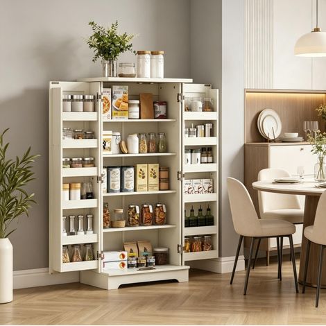 Meuble de cuisine colonne avec portes et étagères réglables, armoire de rangement 60 x 40 x 120 cm en MDF et panneau de particules, finition crème, anti-basculement – CHICFURN (1/5)