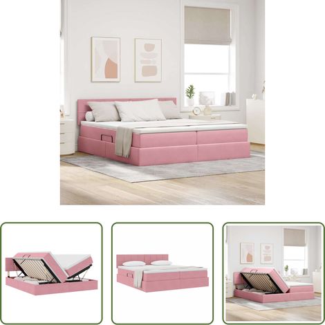 vidaXL Matratze -  Aufbewahrungsbett mit Matratze mit Kopfteil Rosa 90 x 200 cm
