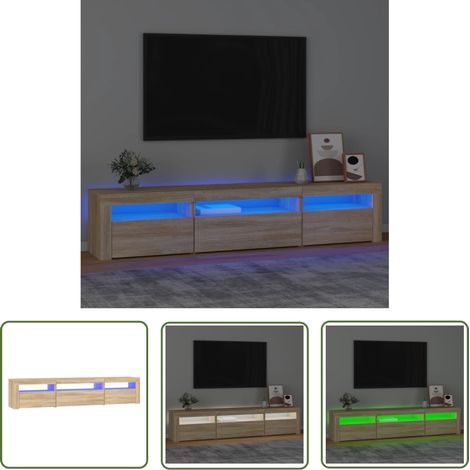 The Living Store TV-Schrank mit LED-Leuchten Sonoma-Eiche 195x35x40 cm - TV Schrank - Holzwerkstoff Möbel - Sonoma Eiche - LED Beleuchtung - Wohnraum Einrichtung (1/5)