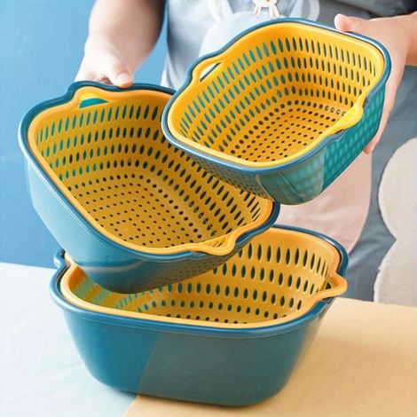 Lot de 6 paniers filtrants en plastique double couche, passoire à fruits et légumes réutilisable pour la cuisine (1/5)