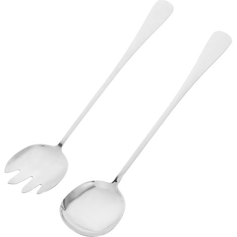 Set de 2 cuillères à trous + 2 fourchettes de service longues en inox, couverts de salade solides pour usage professionnel et domestique