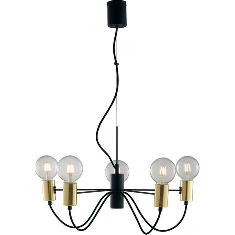 Fan Europe Axon - 5 Arm Deckenanhänger, Schwarz, Gold, E27