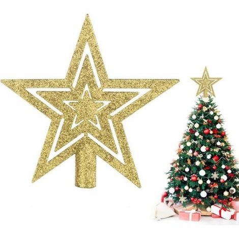 18cm Or Étoile Sapin Noël en Plastique, Topper d'arbre de Noël pour Décoration de Sapin de Noël - Couleur Or