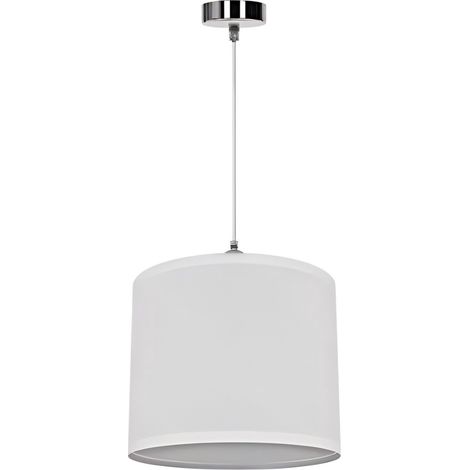 Suspension avec abat-jour cylindrique en tissu blanc, culot E27, style nordique (ampoule non incluse)