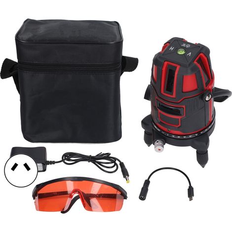 Niveau laser 5 lignes 360° auto‑nivelant rouge faisceaux horizontal et vertical outil de chantier 100‑240V fiche AU (1/5)