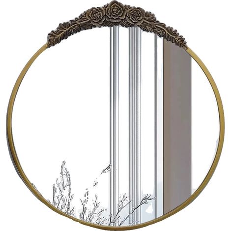 Espejo de pared, marco dorado vintage, diseño elegante, 24x24 pulgadas, metal. (1/2)
