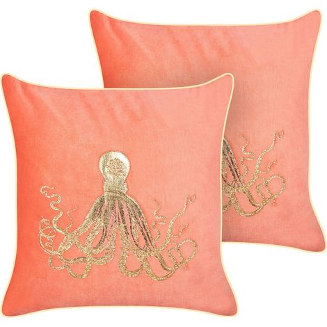 Set of 2 Decorative Cushions LAMINARIA Velvet 45 x 45 cm Coral Animal Pattern (1/5)