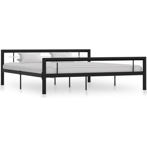 Bed Frame without Mattress Black and White Metal 180x200 cm Super King vidaXL (1/5)