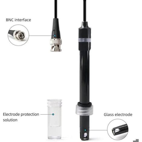 Sonde pH pour piscines, électrode pH 0-14 avec connecteur BNC, haute précision, pour aquariums, piscines, laboratoires, hydroponie (1/4)