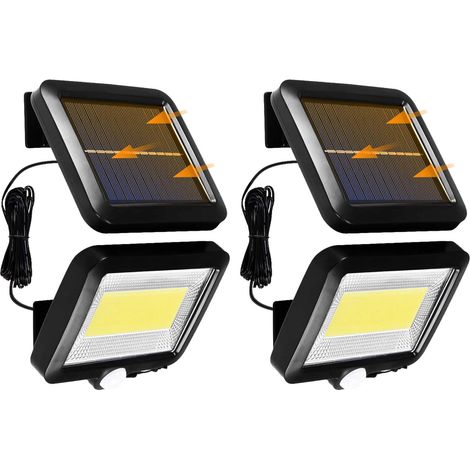 Lot de 2 Lampes Solaires Extérieures 100 LED, 3 Modes de Capteur Lumière de Sécurité avec Cordon de 5 m Applique Murale Extérieure pour Porte d'entrée, Cour, Garage, Clôture (1/5)
