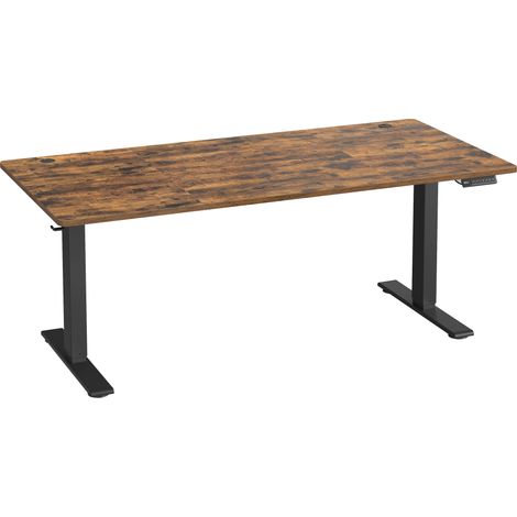 Bureau Assis-debout, Réglable en hauteur, 180 x 80 cm, avec Port USB-C, Fonction Mémoire 3 Hauteurs, Marron (1/5)