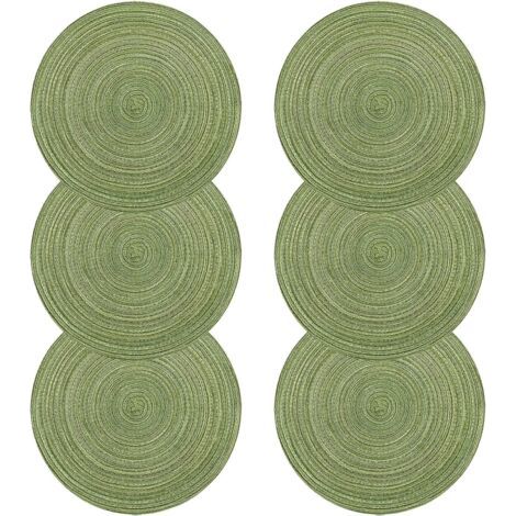 Sets de Table, Lot de 6 Set de Table tressé en Coton Résistant à la Chaleur pour Salle à Manger, Set de Table Rond 38x38cm(Rond,Vert) (1/5)