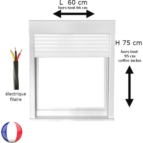 Fenêtre PVC 1 vantail avec volet roulant électrique verre brouillé H 75 x L 60 cm pour pose en neuf - tirant droit (1/5)