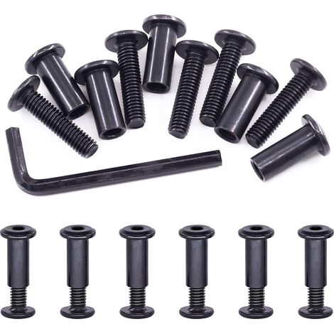 Lot de 25 boulons hexagonaux M6 x 25 mm en acier carbone noir avec 1 clé Allen, tige de vis pour meubles, boucle de ceinture à tête longue, boulons de reliure en cuir (1/5)
