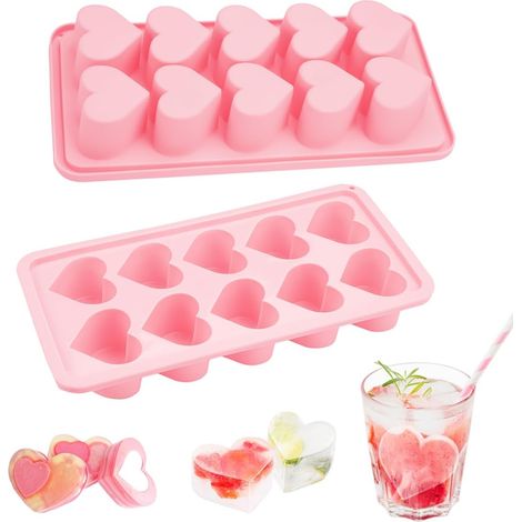 Bandeja para cubitos de hielo con forma de corazón de 2 piezas, molde de silicona para cubitos de hielo con forma de corazón (1/5)