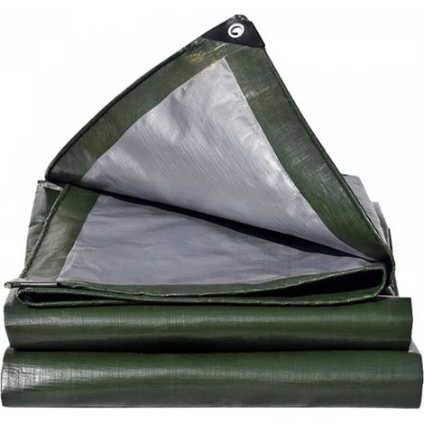 Bâche imperméable 180 g/m² verte/argentée avec œillets pour mobilier de jardin, piscine, trampoline, indéchirable (1/5)