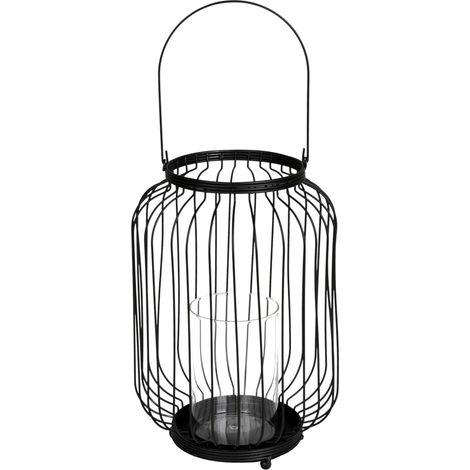 BURI Metall-Laterne mit Glaseinsatz Hängelampe Kerzenhalter Glaslaterne Kerzenständer, Farbe:Gold - schwarz (1/3)