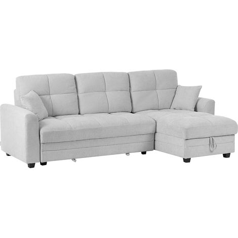 Canapé d'angle convertible et réversible en tissu chenille gris clair LUMARIO (1/5)