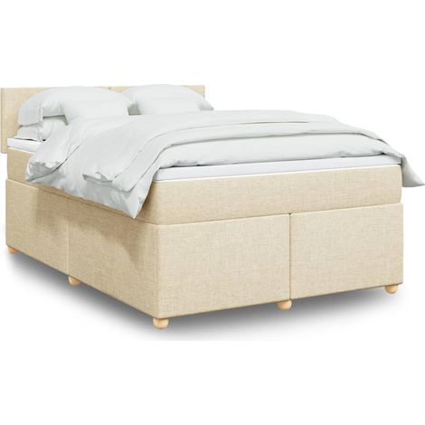 vidaXL Sommier à lattes de lit avec matelas Crème 140x190 cm Tissu (1/5)