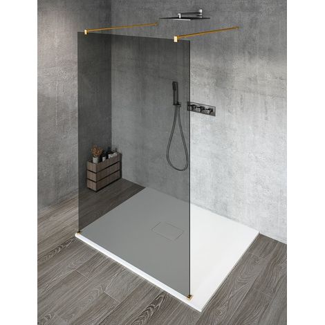 VARIO GOLD MATT Panneau de douche monobloc en verre, à poser, verre fumé, 900 mm (1/2)