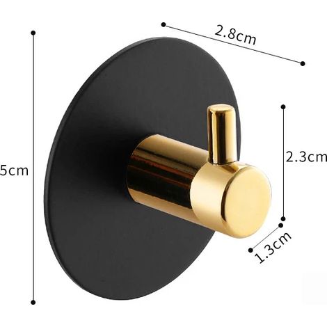 (Noir et Or - 1 pièce) Crochet en acier inoxydable auto-adhésif pour salle de bain, porte-manteau, sans perçage, porte-serviettes, crochets de rangement pour la maison (1/5)