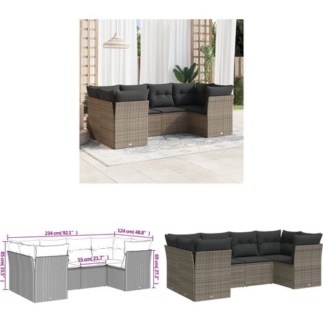 6-tlg. Garten-Sofagarnitur mit Kissen Grau Poly Rattan - Gartensorte - Esszimmergarnituren - Lounge Möbel - Outdoor Sofa - Gartenlounge - Home & Living (1/3)