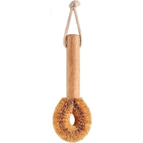 Brosse de Toilette en Bois-tête de Brosse en Fibre de Coco Naturelle et Manche en Bois de hêtre pour Salle de Bain, Brosse à récurer, Brosse de Nettoyage pour Toilettes（1pc）