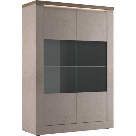 Vitrine 2 portes aspect minéral bronze plateau bois Mercure avec LED - ISALIA BRONZE (1/5)