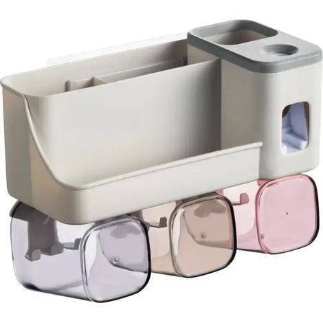 Moderno soporte de pared para cepillos de dientes, ideal para guardar de forma elegante y práctica el cepillo y la pasta de dientes. - Crezuo
