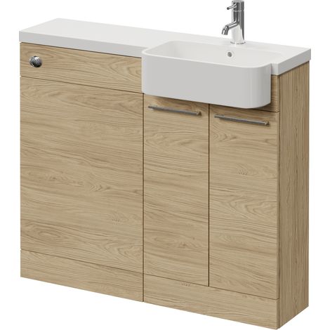 Napoli 250 Light Oak 1000mm 2 Door Vanity Unit Toilet Suite with Right Hand Round Rico Semi Recessed Basin - 1000mm - Chrome 160mm HandleWithout Kingston Toilet Pan