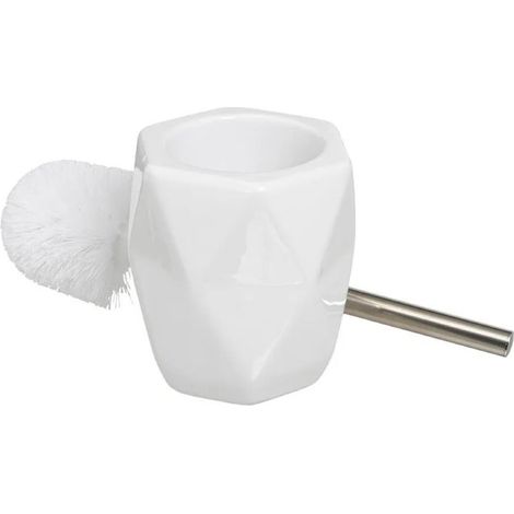 Brosse à toilettes avec poignée en acier gris et support en céramique blanche - Longueur 13 x Largeur 13 x Hauteur 35 cm (1/3)