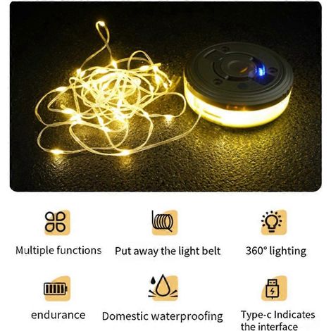 LED-Lichterkette für Camping, USB-aufladbar, für Zelte im Freien, sorgt für farbenfrohe Atmosphäre (1/5)