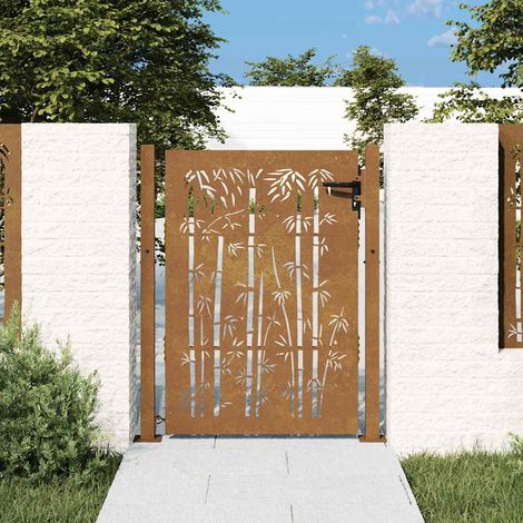 vidaXL Cancello da giardino 100x150 cm in acciaio Corten e design in bambù (1/5)