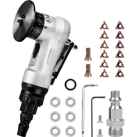 Portable pneumatic chamfering tool, mini air chamfering machine, 45° arc angle with 1/4 inch air inlet for beveling and trimming wood and metal, silver
