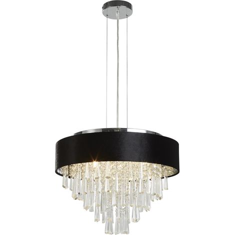 Glamour 5Lt Pendente/Semi-Flush- Velluto nero e cristallo trasparente (1/5)