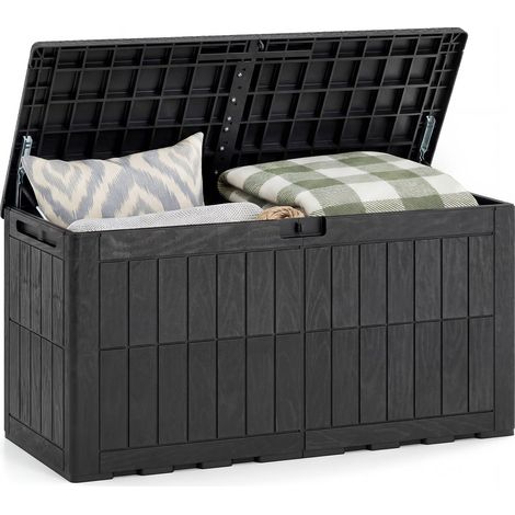 COSTWAY Coffre de Rangement Exterieur en PP 390L, Grand Conteneur de Jardin avec Couvercle Poignée Intégrée Verrouillable, pour 2 Personnes pour Terrasse Balcon, Charge 140 kg (Noir) (1/5)