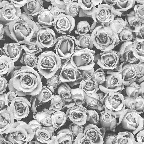 Rosalee Grey Mono Small Roses Floral Photographic Flower Wall Wallpaper Feature (1/2)
