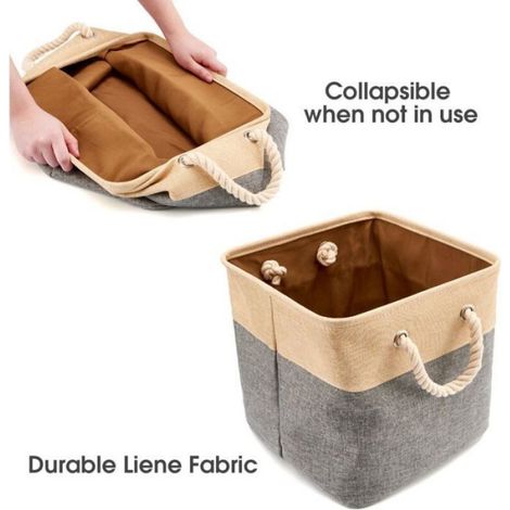 Lot de 3 Boîtes de Rangement en Toile Pliable, Paniers de Rangement avec Poignées， 33 x 33 x 33 cm, Gris et Beige-Fei Yu (1/5)