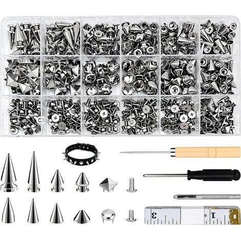 Lot de 456 rivets à vis, accessoires punk, 11 tailles et 4 outils, rivets en métal pour bricolage, artisanat, vêtements, sacs, artisanat en cuir avec boîte de rangement (1/5)