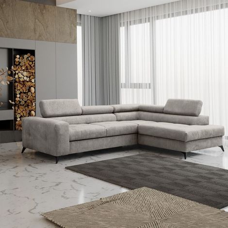 Ecksofa Schlafsofa AMADEO Stoff Anafi Sandgrau Ottomane Rechts (1/2)