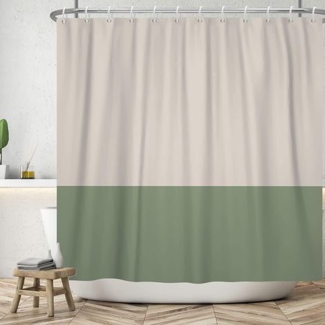 Rideau de Douche Vert 180x200 cm, d'épissure Vert Beige Moderne Rideaux de Douche de en Textile imperméable Lavable Rideau Douche Tissu pour Baignoire avec 12 Crochets (1/5)
