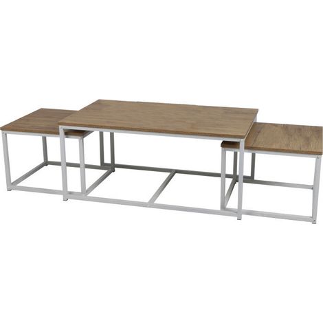 Set de 3 tables basses gigognes en bois et métal "La Casa Blanca - Blanc - L 100/50 x P 60/50 x H 45/38 cm - Livraison gratuite (1/4)