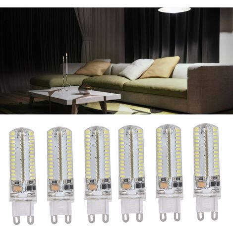 Ampoules en silicone G9, lot de six, 5W, 104LED, adaptées aux suspensions, plafonniers, appliques murales et lampes de table (6 jeux, lumière blanche). (1/5)