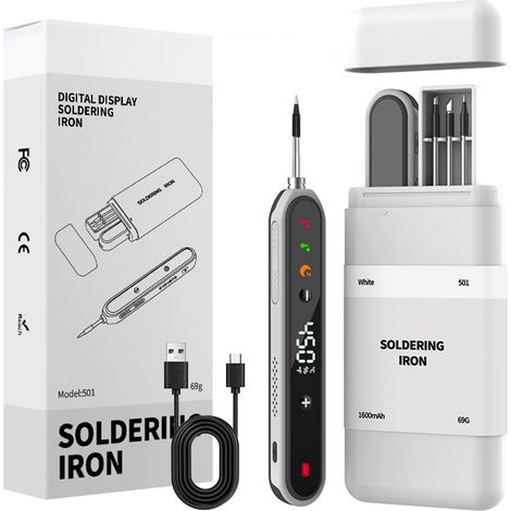 Irovami Kit fer souder USB bleu-noir – 1600mAh, portable, 3 têtes
