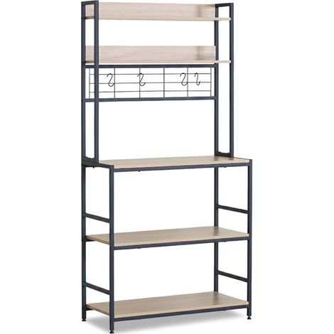 Estante de Cocina en Madera y Metal Nancy, Diseño Industrial, 170cm, Roble y Negro