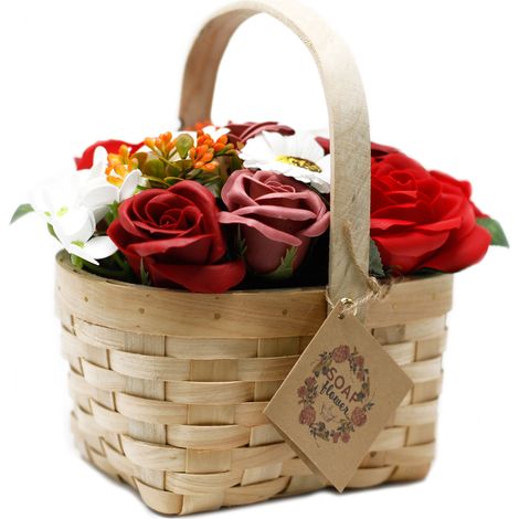 Grand bouquet rouge dans un panier en osier- Vendu par 1 (1/3)