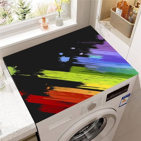 3D Rainbow Washing Machine Cover, Non-Slip Protective Mat for Washing Machine and Dryer Worktop, Dustproof Protection (Black, 40x60cm) (1/5)