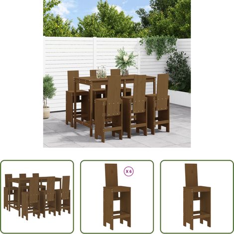 Holzbar - 7-tlg. Gartenbar-Set Honigbraun Massivholz Kiefer (1/5)